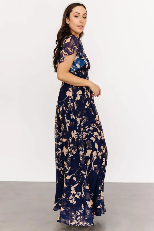 Women Lynlee Metallic Maxi Dress Navy Baltic Born The Guest Edit