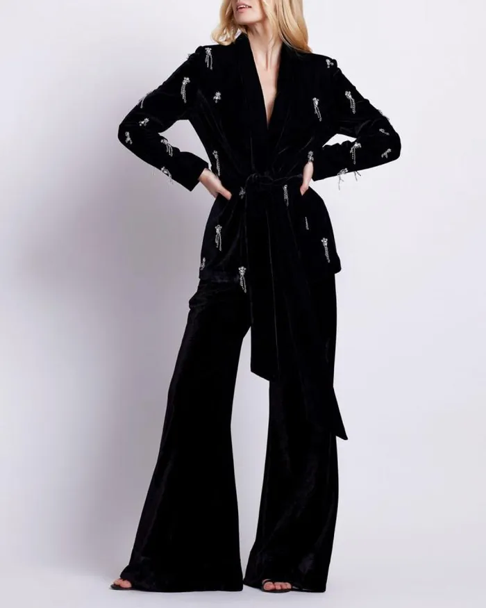 Women Matching Sets PatBO HAND BEADED VELVET KIMONO JACKET Black