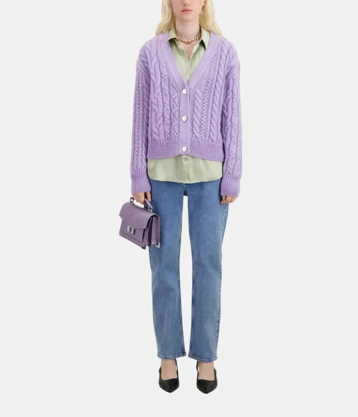 Women Mauve Cableknit Woolblend Cardigan THE KOOPLES Sweaters