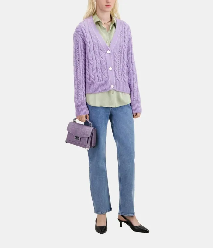 Women Mauve Cableknit Woolblend Cardigan THE KOOPLES Sweaters