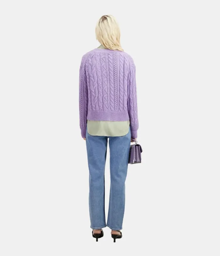 Women Mauve Cableknit Woolblend Cardigan THE KOOPLES Sweaters