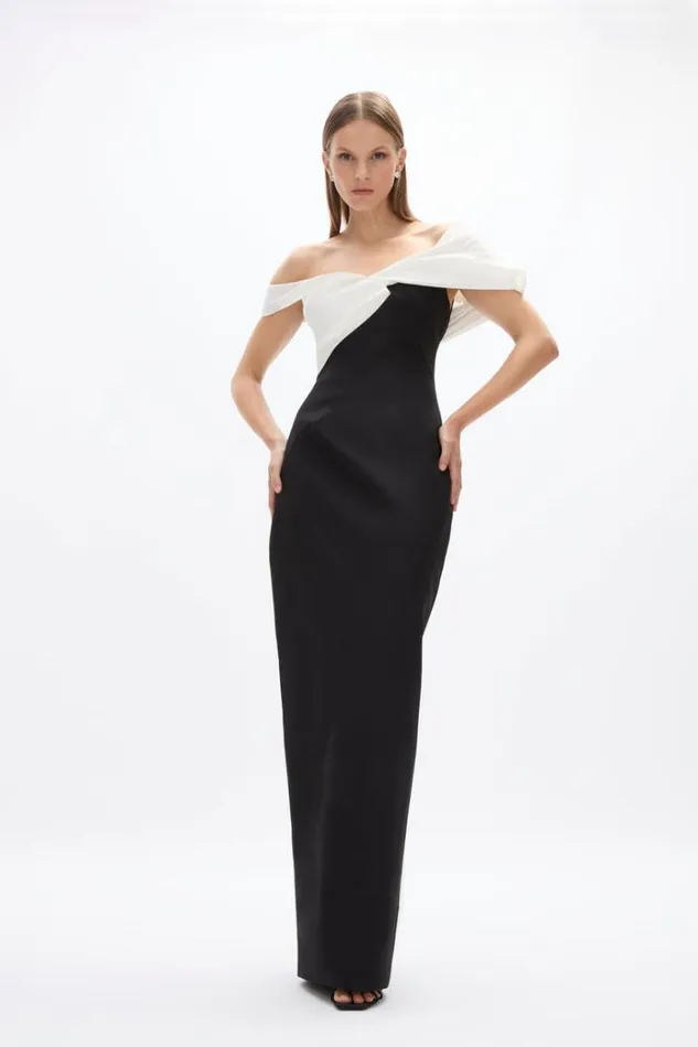 Women Maxi Dresses Rachel Gilbert Delila Gown BlackWhite