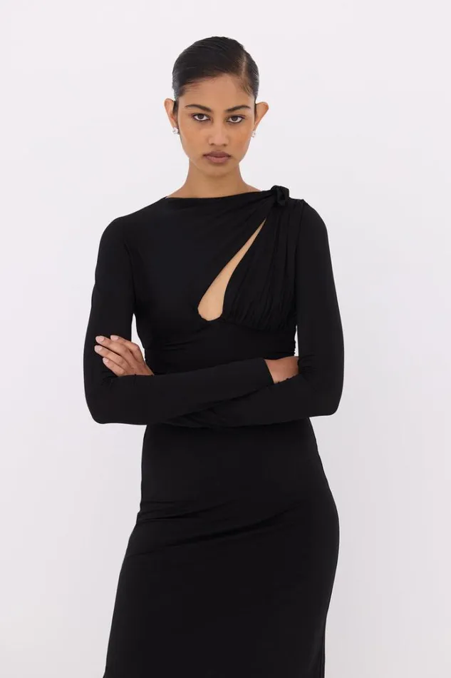 Women Maxi Dresses Rachel Gilbert Tanner Sleeve Gown Black Women Maxi Dresses Rachel Gilbert Tanner Sleeve Gown Black