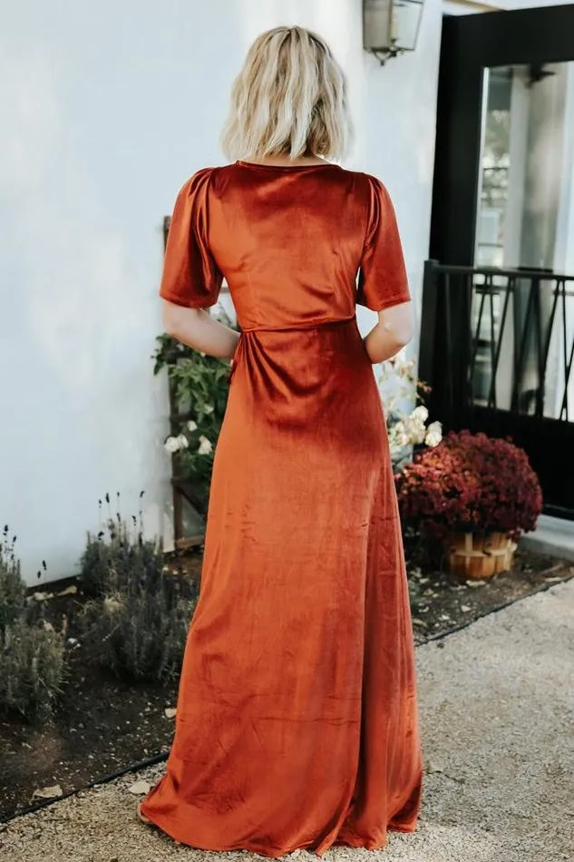 Women Meghan Velvet Wrap Maxi Dress Rust Baltic Born Maxi Dresses Women Meghan Velvet Wrap Maxi Dress Rust Baltic Born Maxi Dresses