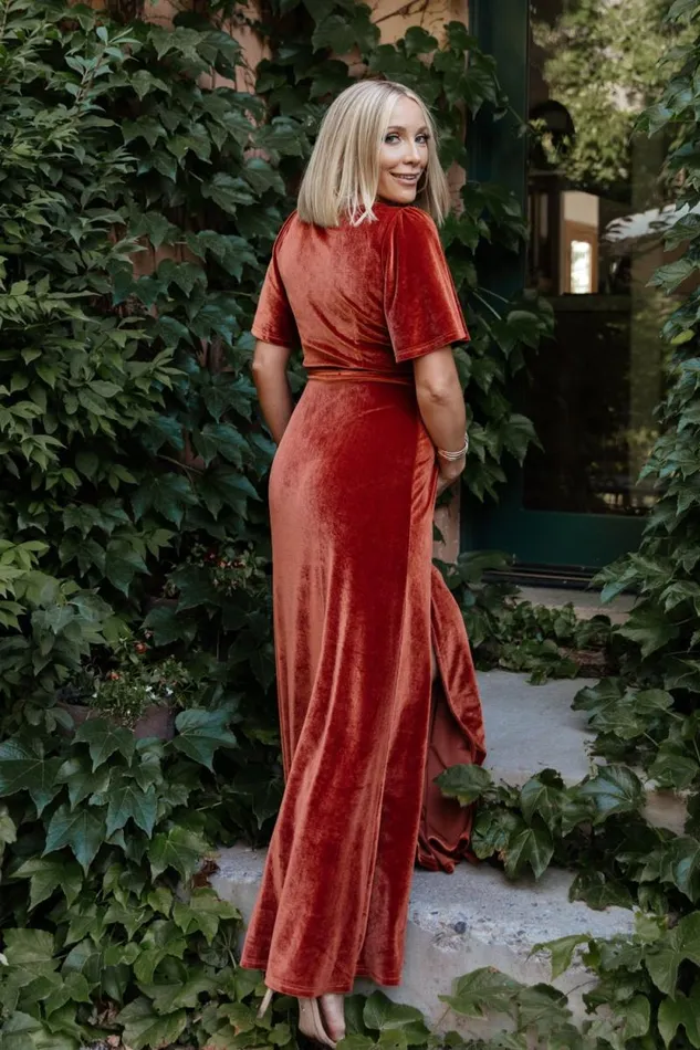 Women Meghan Velvet Wrap Maxi Dress Rust Baltic Born Maxi Dresses Women Meghan Velvet Wrap Maxi Dress Rust Baltic Born Maxi Dresses