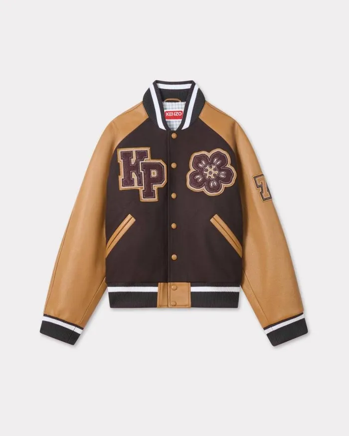 WomenMen 039Boke Flower039 Genderless Varsity Jacket In Wool And Leather Dark Brown Kenzo Jackets And Coats