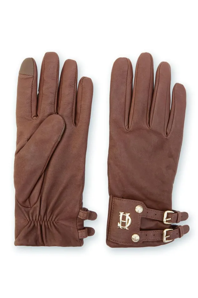 Women Monogram Leather Gloves Tan Holland Cooper Gloves