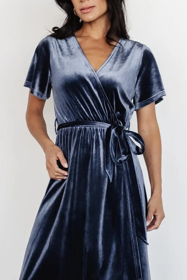 Women Nadine Velvet Midi Dress Blue Baltic Born Bump Friendly