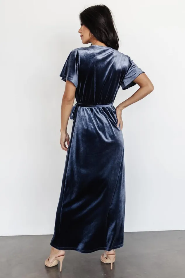 Women Nadine Velvet Midi Dress Blue Baltic Born Bump Friendly