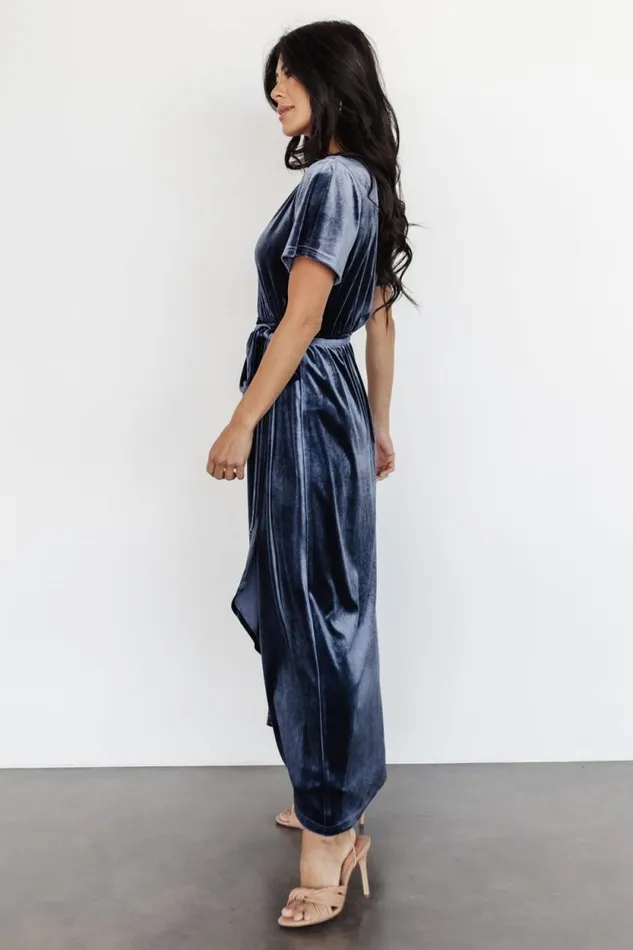 Women Nadine Velvet Midi Dress Blue Baltic Born Bump Friendly