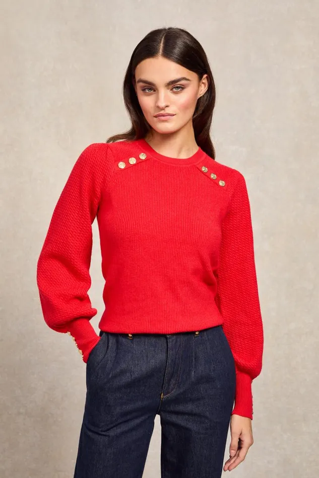 Women Naomi Crew Neck Knit Hot Coral Holland Cooper Knitwear
