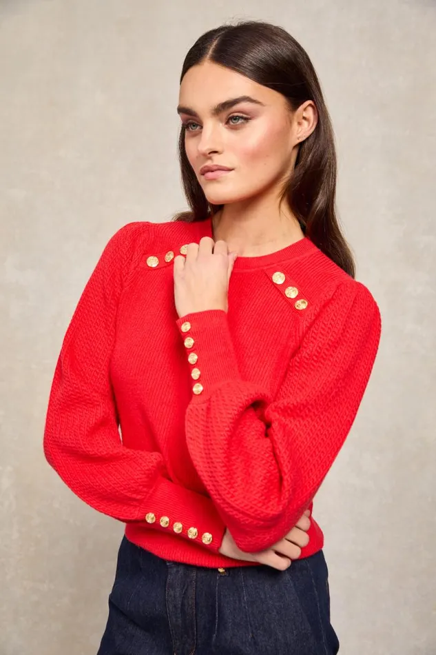 Women Naomi Crew Neck Knit Hot Coral Holland Cooper Knitwear