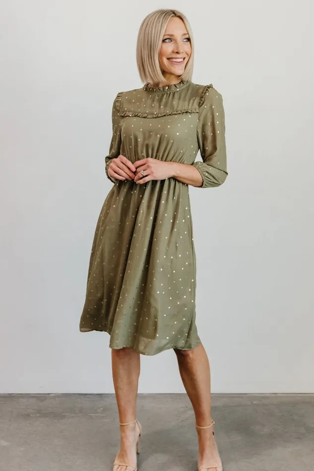 Women Nixon Pintuck Ruffle Midi Dress Green Baltic Born Midi Dresses