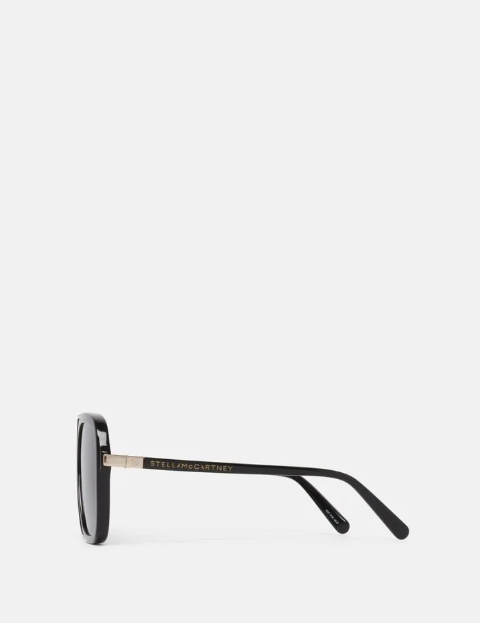 Women Oversized Square Metal Bar Sunglasses Glossy Black Stella McCartney Sunglasses