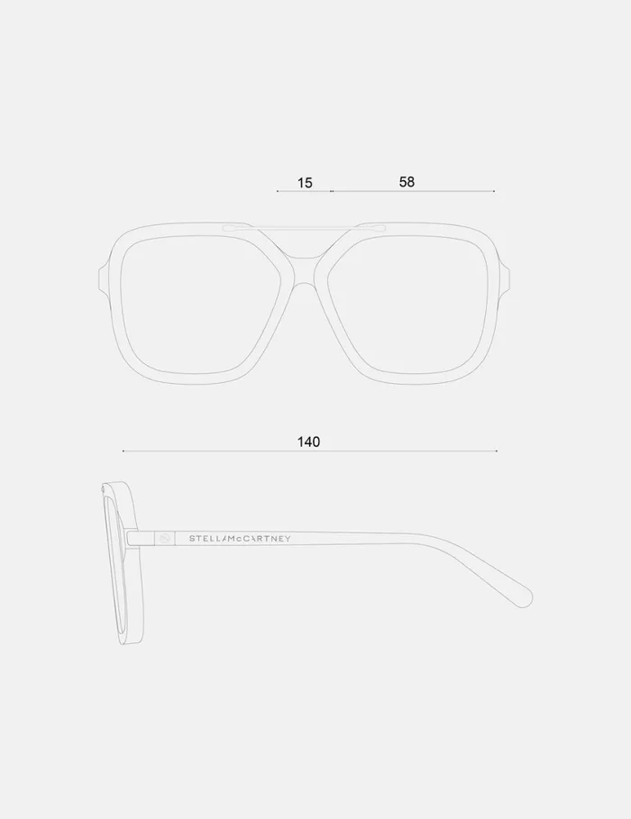 Women Oversized Square Metal Bar Sunglasses Glossy Black Stella McCartney Sunglasses