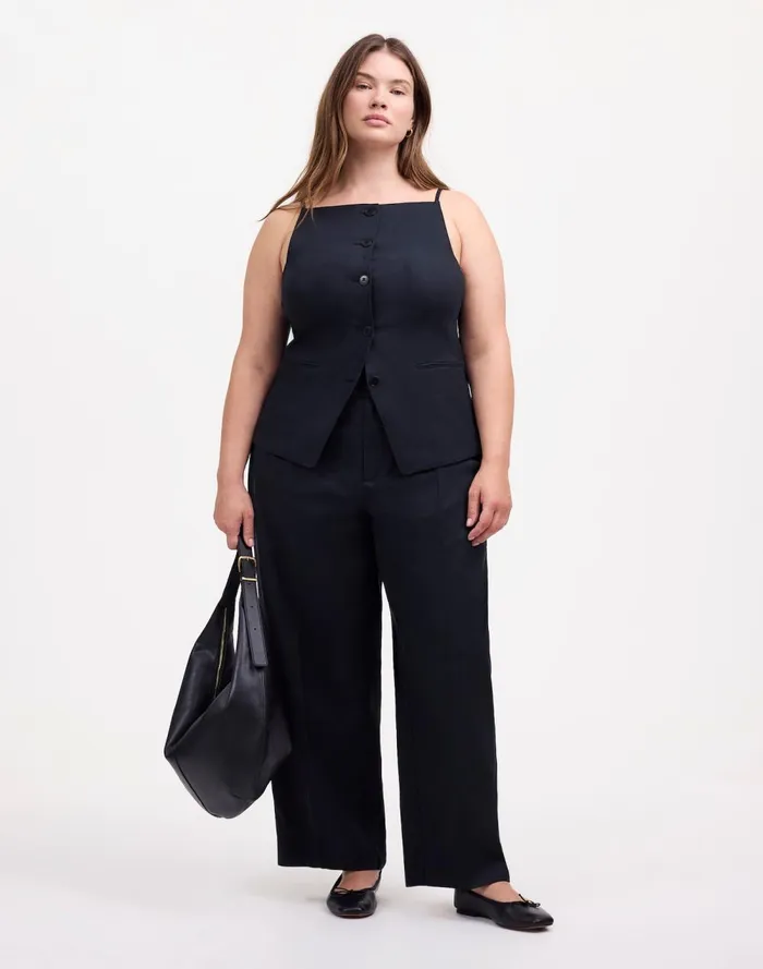 Women Pants Madewell Plus Slouchy Straight Pants In Drapey Twill True Black