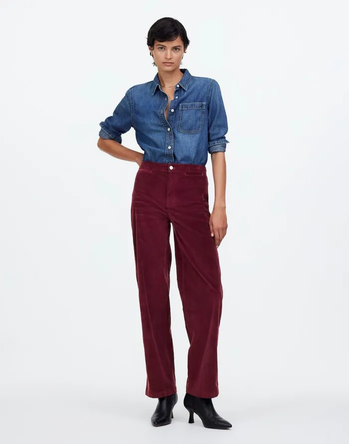Women Pants Madewell The Emmett WideLeg Pant In Corduroy Welt Pocket Edition Bordeaux