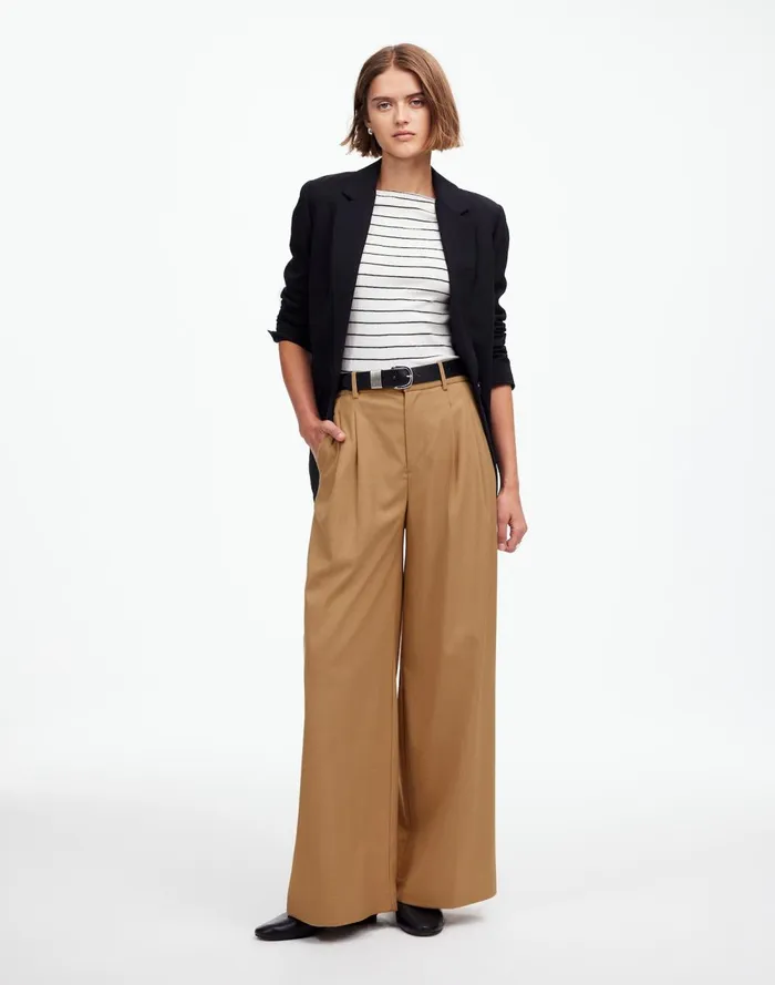 Women Pants Madewell The Harlow SuperwideLeg Trouser In Flannel Light Neutral
