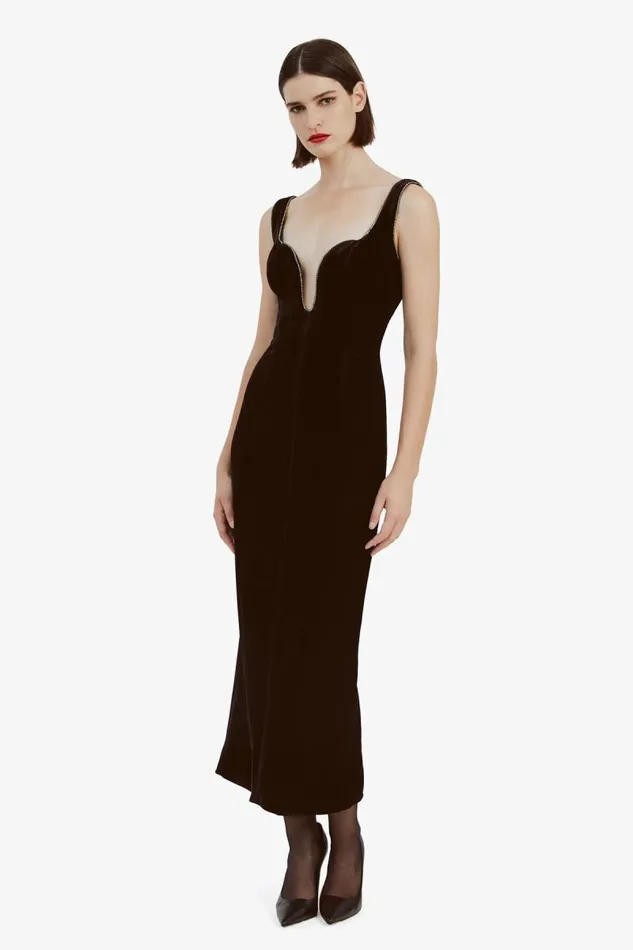 Women Party Dresses Bardot Brooklyn Velour Midi Dress In Black Black