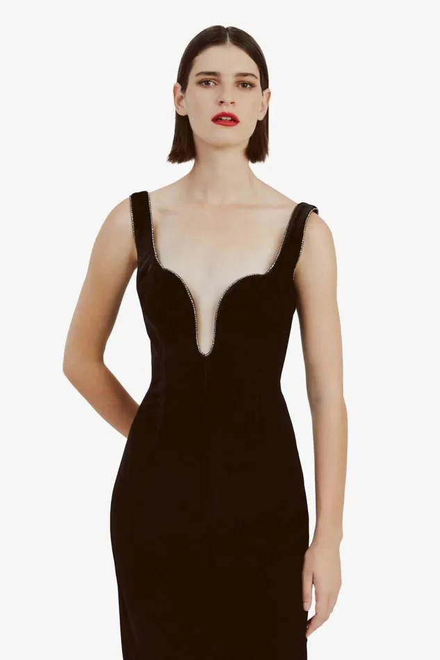 Women Party Dresses Bardot Brooklyn Velour Midi Dress In Black Black