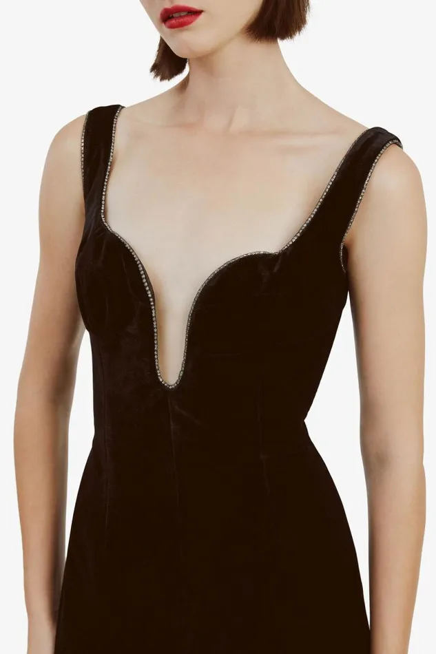 Women Party Dresses Bardot Brooklyn Velour Midi Dress In Black Black