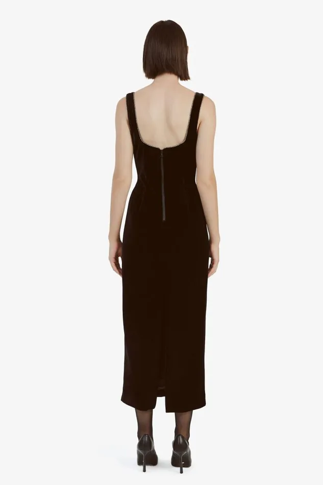 Women Party Dresses Bardot Brooklyn Velour Midi Dress In Black Black