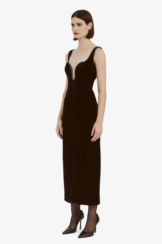 Women Party Dresses Bardot Brooklyn Velour Midi Dress In Black Black