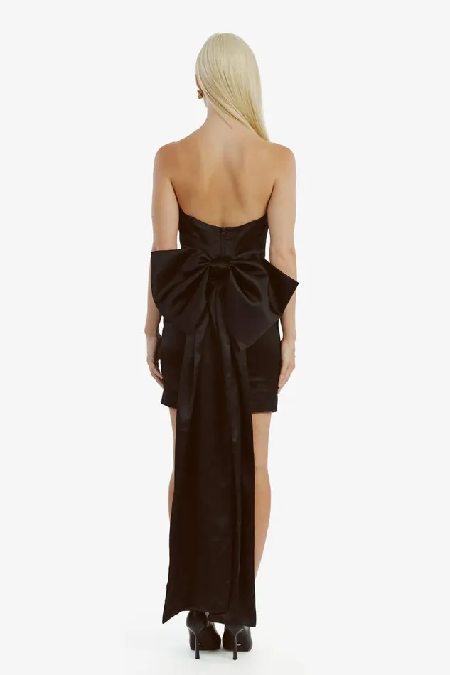 Women Party Dresses Bardot Eleni Bow Back Satin Dress In Black Black