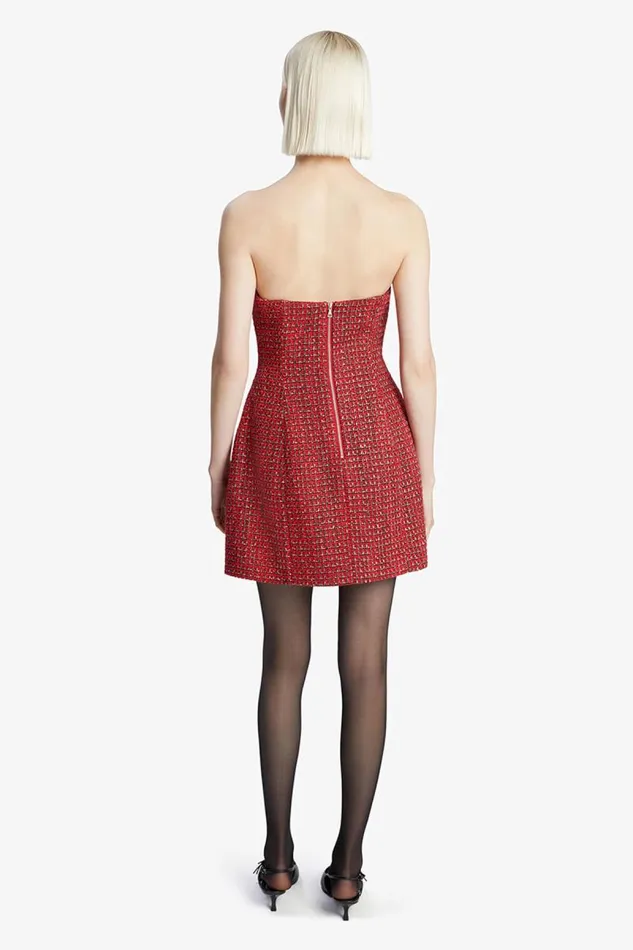 Women Party Dresses Bardot Karoline Boucle Mini Dress In Red Check Red Check