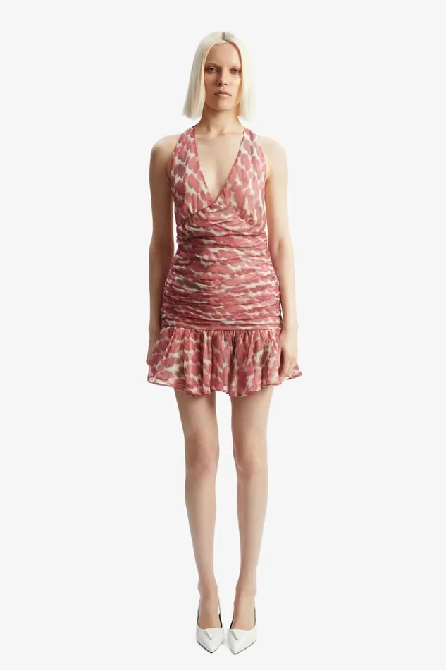 Women Party Dresses Bardot Mave Halter Neck Mini Dress In Red Spot Red Spot