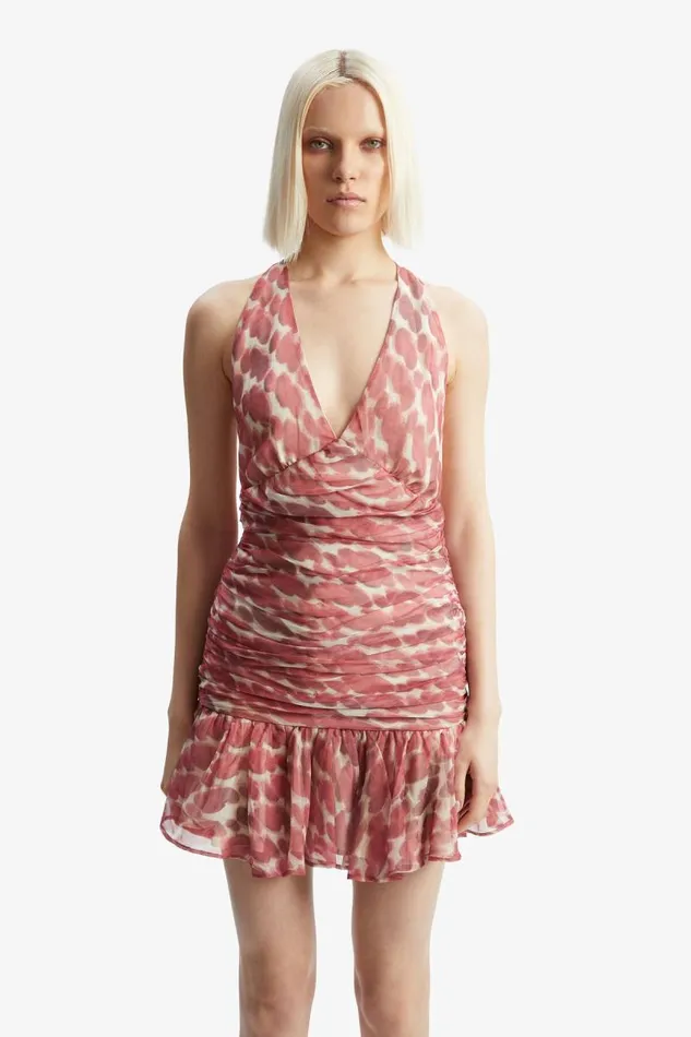Women Party Dresses Bardot Mave Halter Neck Mini Dress In Red Spot Red Spot