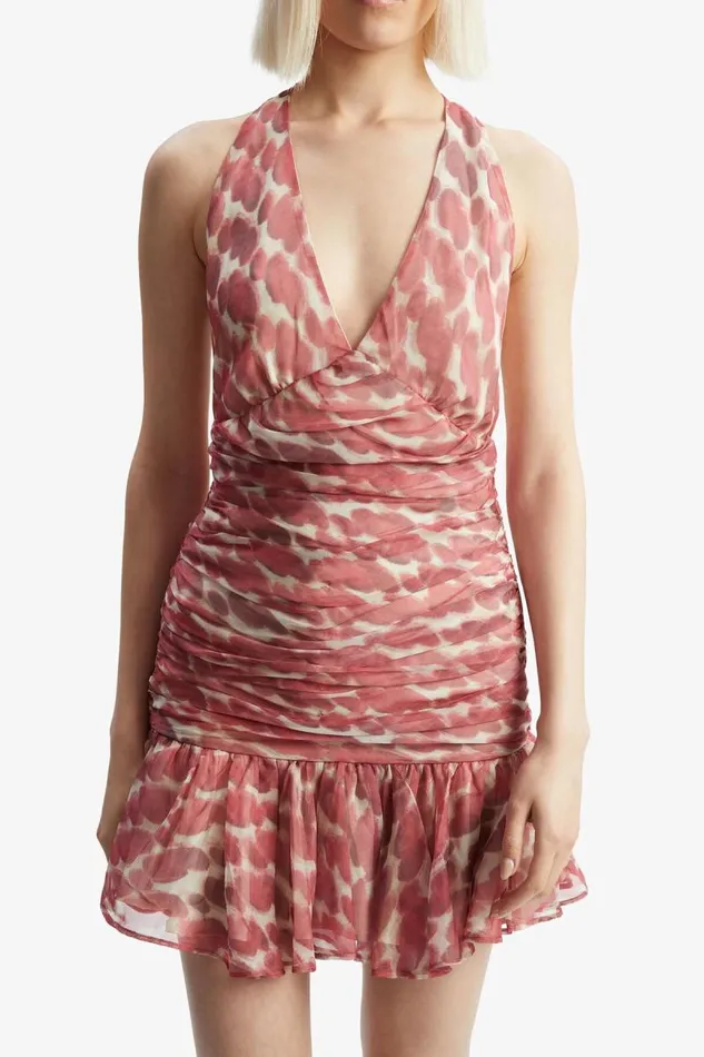 Women Party Dresses Bardot Mave Halter Neck Mini Dress In Red Spot Red Spot