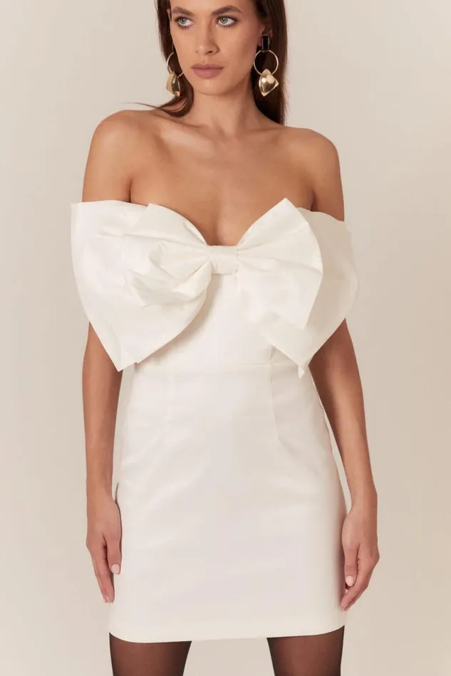 Women Party Dresses Bardot Mini Bow Dress In White White