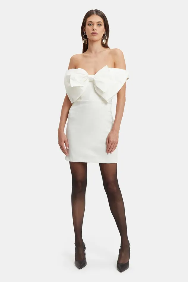 Women Party Dresses Bardot Mini Bow Dress In White White