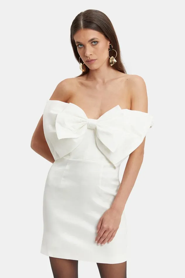 Women Party Dresses Bardot Mini Bow Dress In White White