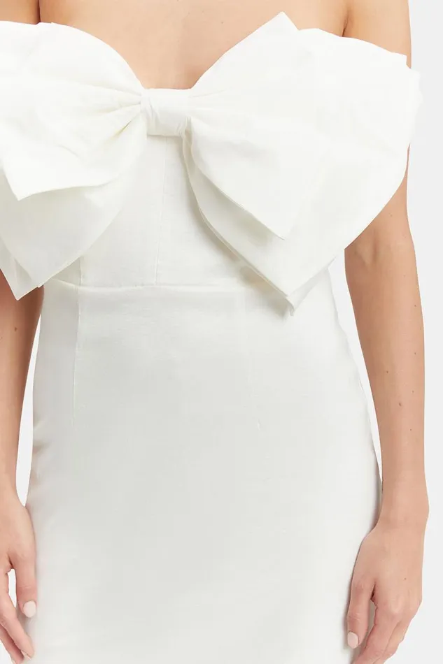 Women Party Dresses Bardot Mini Bow Dress In White White