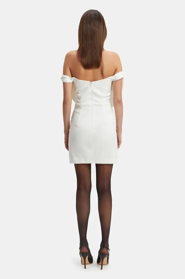 Women Party Dresses Bardot Mini Bow Dress In White White