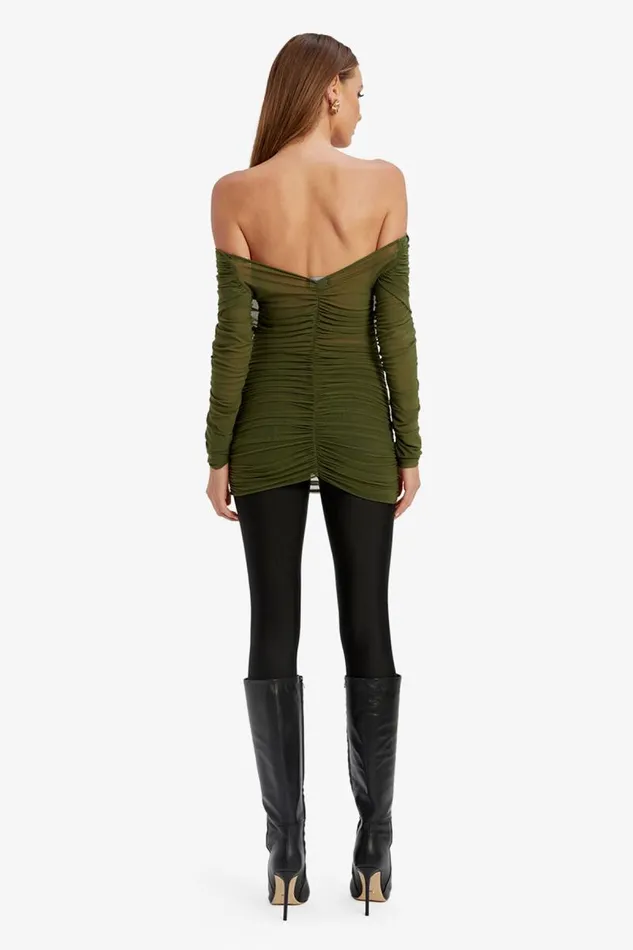 Women Party Tops Bardot Camelia Mesh Top In Khaki Khaki