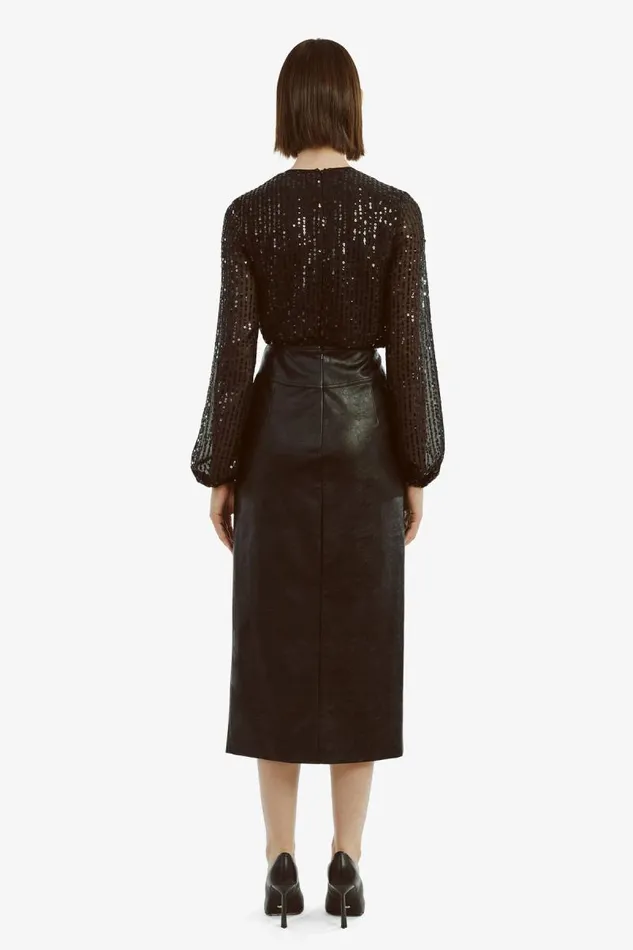 Women Party Tops Bardot Sequin Wrap Bodysuit In Black Black