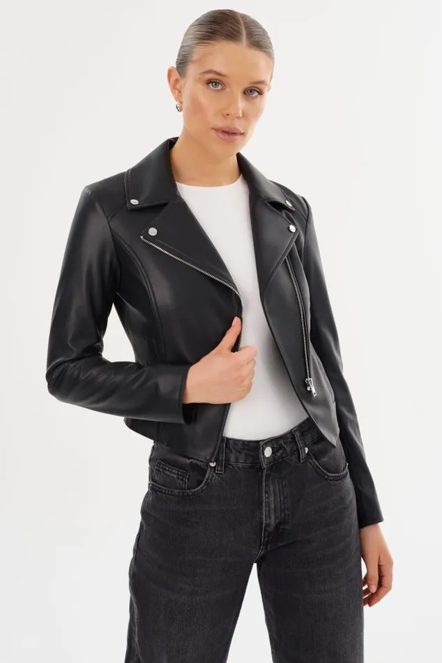 Women PASCALE Fitted Faux Leather Jacket Black LAMARQUE Leather Jackets