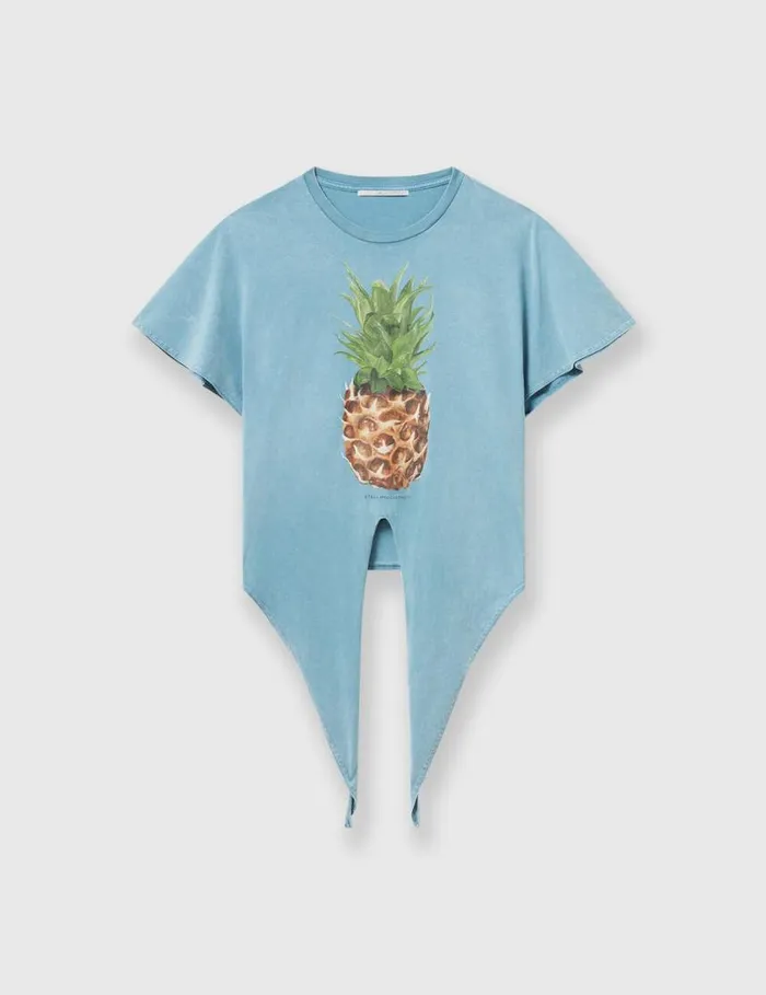 Women Pineapple Tiefront Cotton TShirt Washed Light Blue Stella McCartney Sweatshirts And TShirts