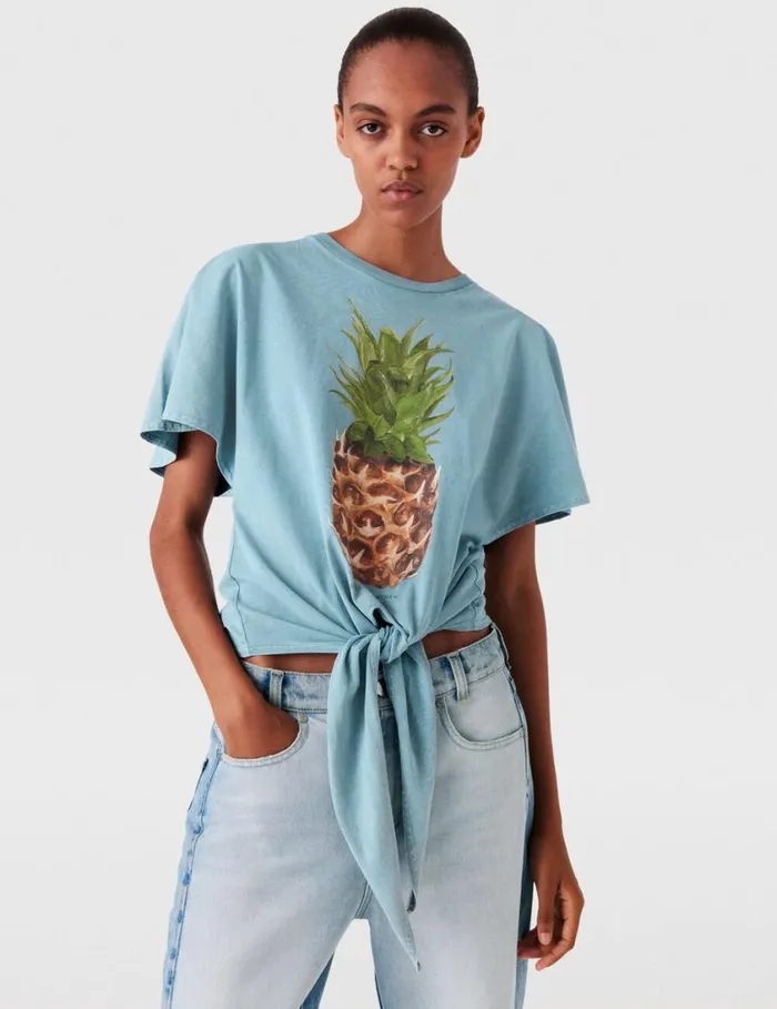 Women Pineapple Tiefront Cotton TShirt Washed Light Blue Stella McCartney Sweatshirts And TShirts Women Pineapple Tiefront Cotton TShirt Washed Light Blue Stella McCartney Sweatshirts And TShirts