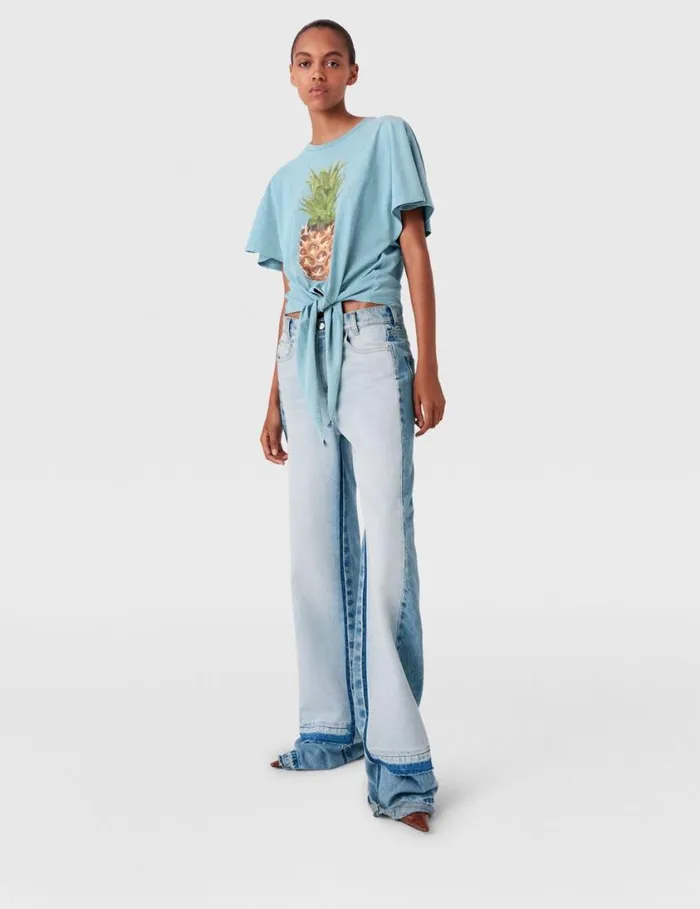 Women Pineapple Tiefront Cotton TShirt Washed Light Blue Stella McCartney Sweatshirts And TShirts Women Pineapple Tiefront Cotton TShirt Washed Light Blue Stella McCartney Sweatshirts And TShirts