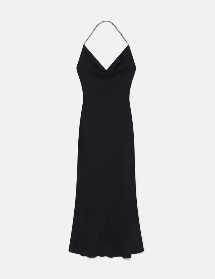 Women Plunge Crystal Halterneck Maxi Dress Black And Silver Stella McCartney Dresses
