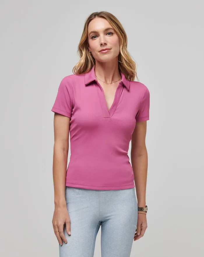 Women Polos TravisMathew MOVEKNIT VNECK POLO Red Violet