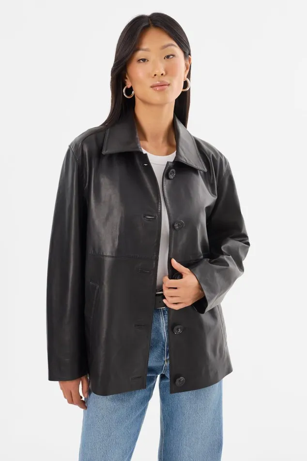 Women PRESLEY Leather Shacket Black LAMARQUE Leather Jackets