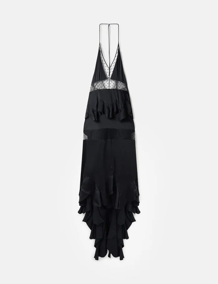 Women Puff Sleeve Polka Dot Mesh Maxi Dress Midnight Black Stella McCartney Dresses