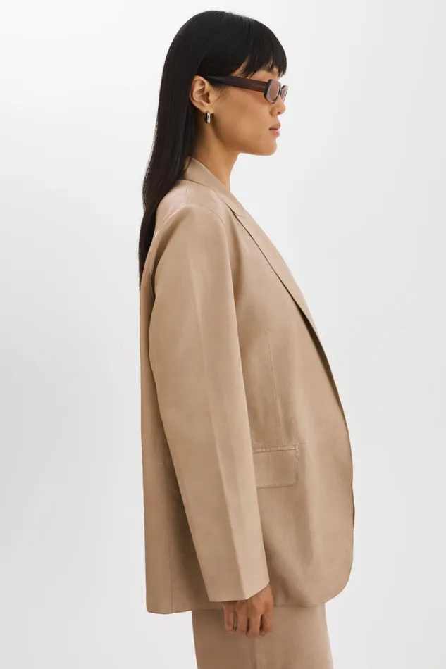 Women QUIRINA Leather Blazer Beige LAMARQUE Blazers
