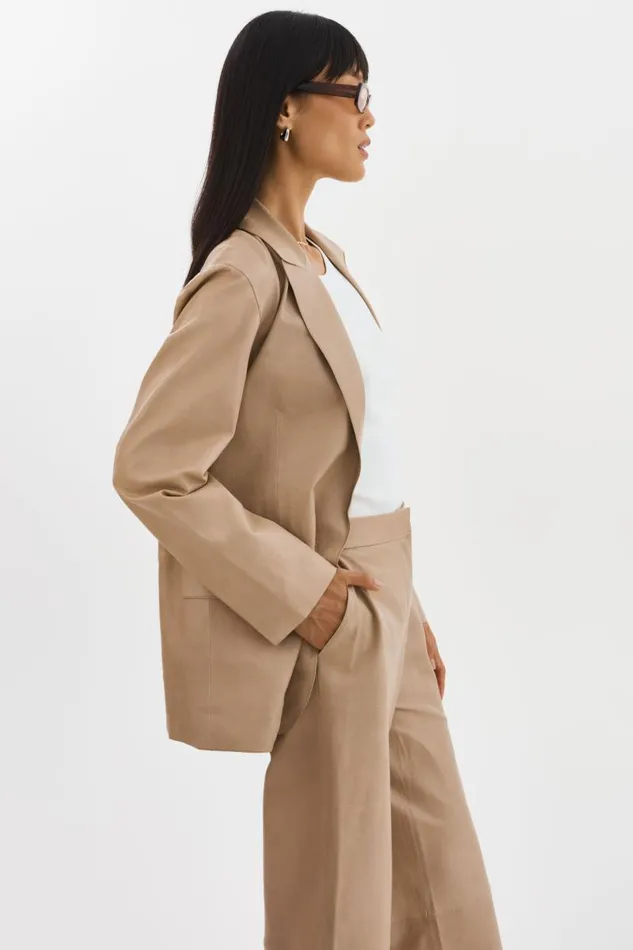 Women QUIRINA Leather Blazer Beige LAMARQUE Blazers