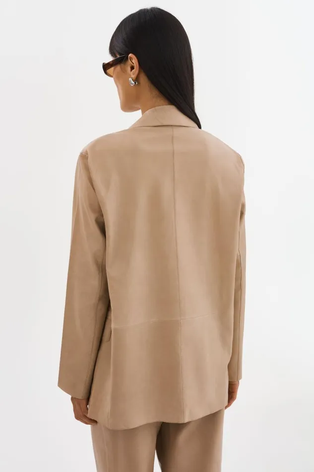 Women QUIRINA Leather Blazer Beige LAMARQUE Blazers